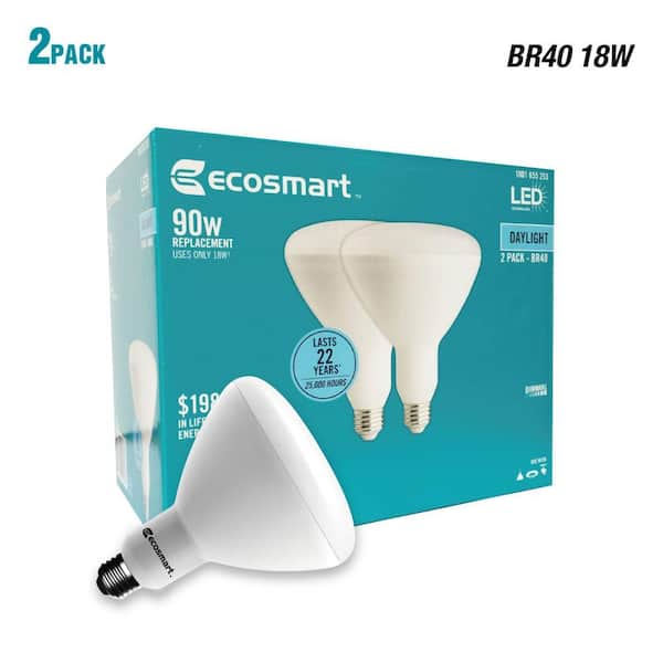 EcoSmart 90-Watt Equivalent BR40 Dimmable LED Light Bulb Daylight (2-Pack)  1003015202 - The Home Depot
