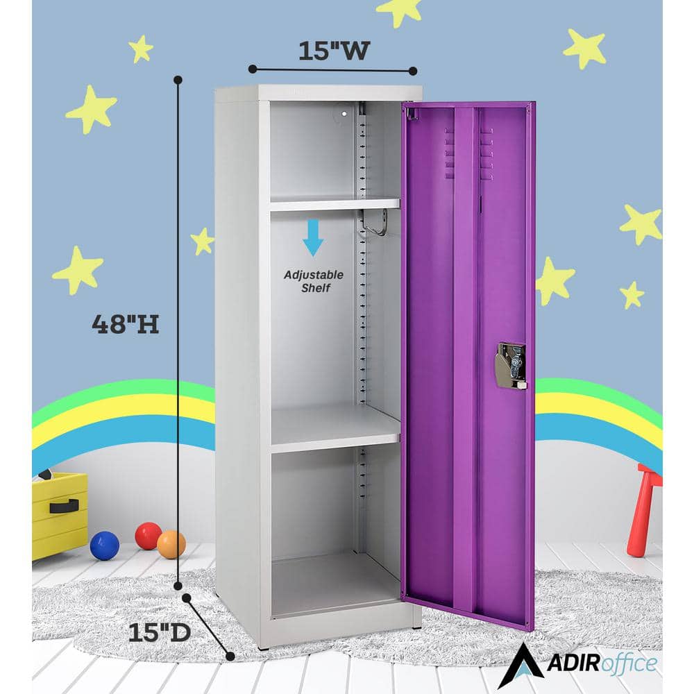 48-Inch Purple Steel Freestanding Office Locker with Adjustable Shelving