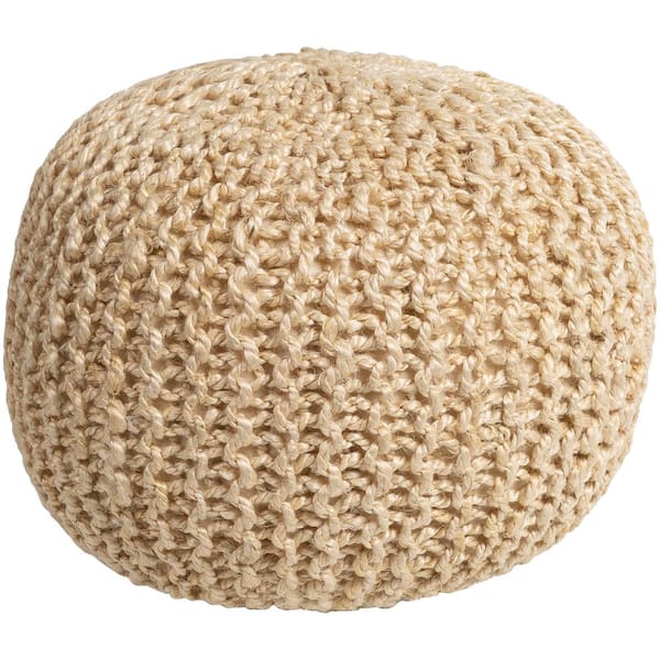 Livabliss Bermuda Butter Jute 14 in. H x 20 in. W x 20 in. D Pouf