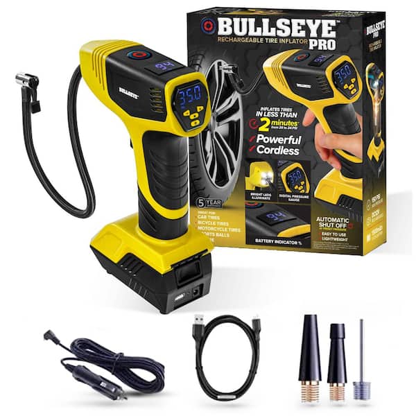 Bell + Howell BULLSEYE Pro 150 PSI Cordless Handheld Rechargeable Tire Inflator with Digital Pressure Gauge and Battery Indicator