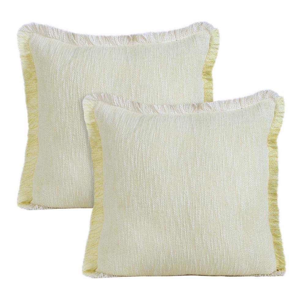 LR Home Casper Pastel Yellow Solid Color Fringed HandWoven 20 in. x 20