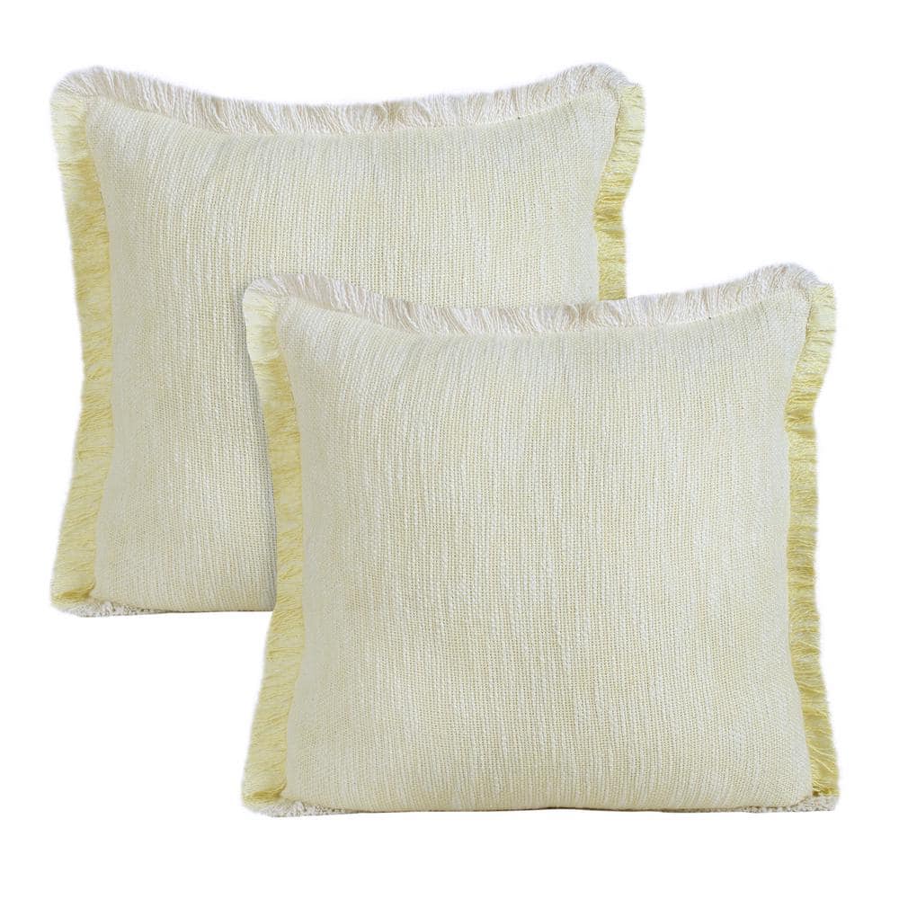 Casper Pastel Yellow Solid Color Fringed Hand-Woven 20 in. x 20 in. Indoor 