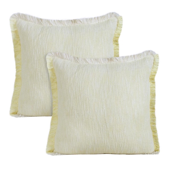 Unbranded Casper Pastel Yellow Solid Color Fringed Hand-Woven 20 in. x 20 in. Indoor Throw Pillow Set of 2
