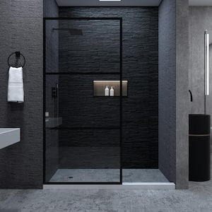 Citron 34 in. W x 72 in. H Fixed Framed Shower Door in Matte Black Finish with Patterned Glass