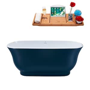 59 in. Acrylic Flatbottom Non-Whirlpool Bathtub in Matte Light Blue With Polished Gold Drain