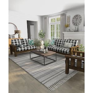 Thu 2-Piece Linen Top Rustic Oak Sofa Set