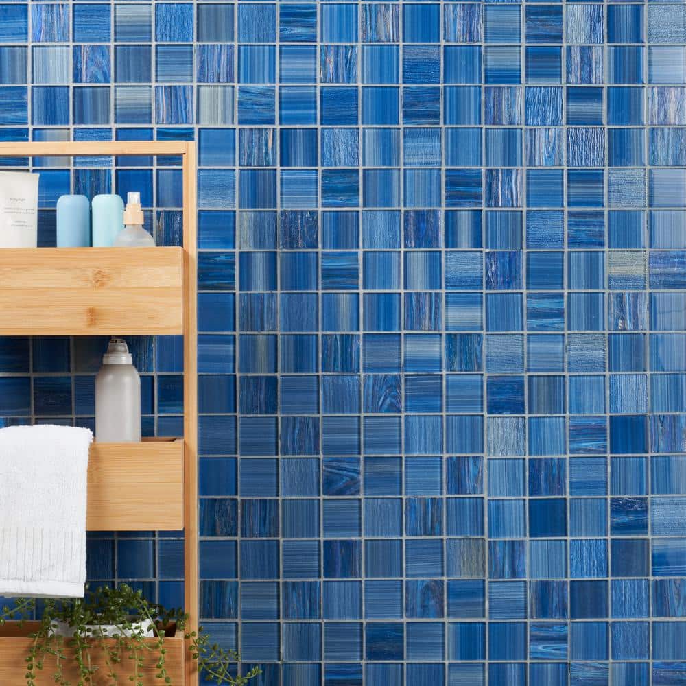 Polished Glass Wall 2x2 Mosaic Tile Blue Backsplash Bathroom Kitchen Pool .97sf 