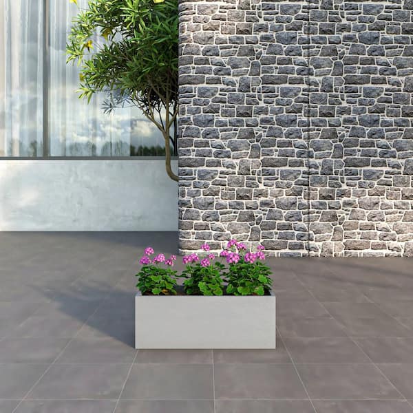 Leisuremod Flora Indoor and Outdoor Rectangular Fiberstone Planter Pot Modern Weather Resitant Design in Grey (32 in. Wide)