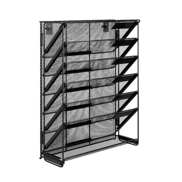 15 in. H x 13.4 in. W Black Metal Hanging Wall Mounted Magazine Rack Holder, 7-Tier Vertical File Rack