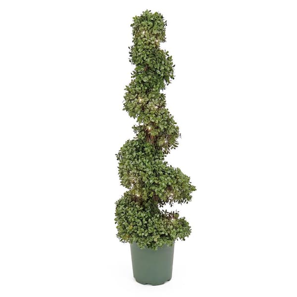 National Tree Company 44 " Artificial Boxwood Spiral Topiary with Weighted Nursery with 70 Warm White Battery Operated LED Lights, Timer