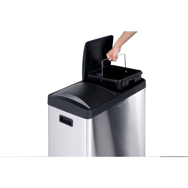 Dual Compartment Tall Trash Can and Recycling Bin with Lid 16-Gallon Capacity 
