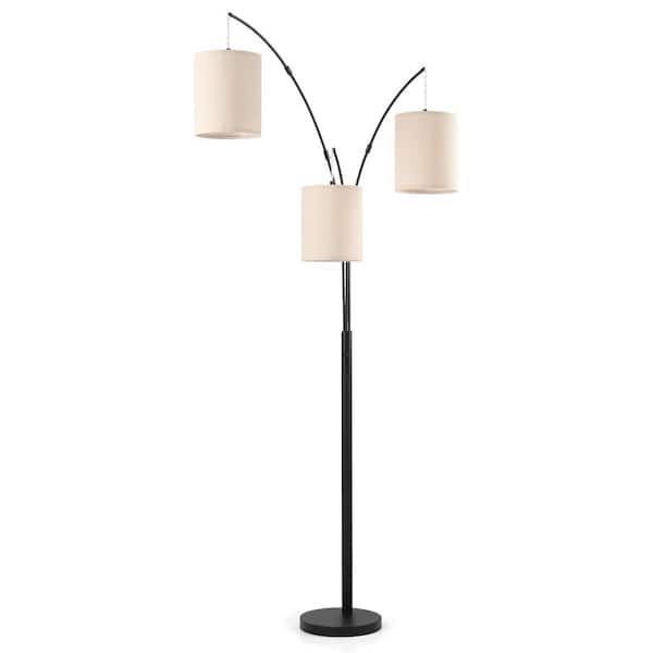 80 in. Matte Black 3-Light Standard Tree Floor Lamp for Living Room with Beige Fabric Drum Shade