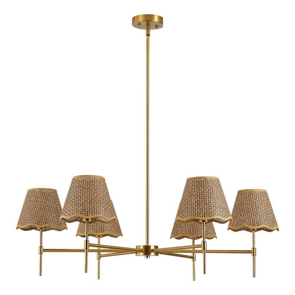 6 Light Gold Rattan Chandelier with Hand-Woven Natural Shades, Adjustable Rods, No Bulbs Included price history on PriceWatchPro