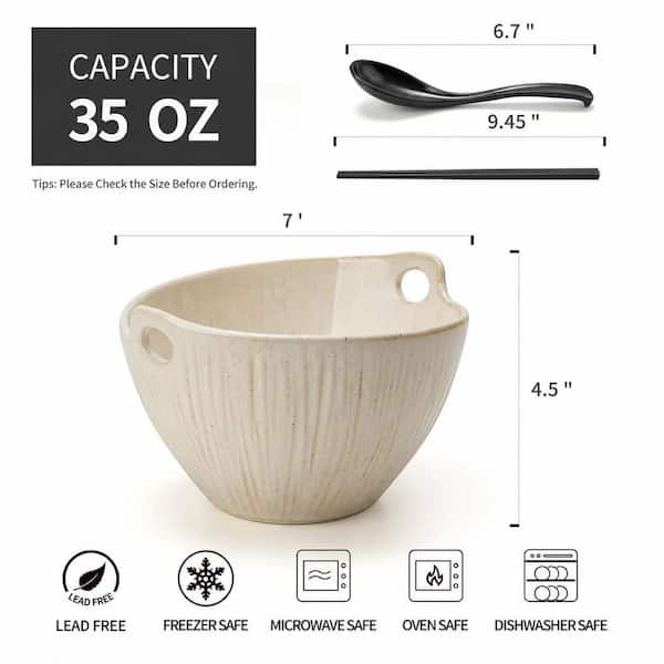KHKFY 7 in. Ceramic Noodle Bowl (Set of 2) with Chopsticks and