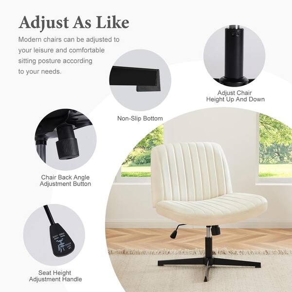 Thickened Armless Office Chair With Wheels, Adjustable Height Vanity Chair PU Leather Mid Back 360° Swivel No Arms Ergonomic Computer Desk Chair For Home Meeting Bedroom Small Space - Beige