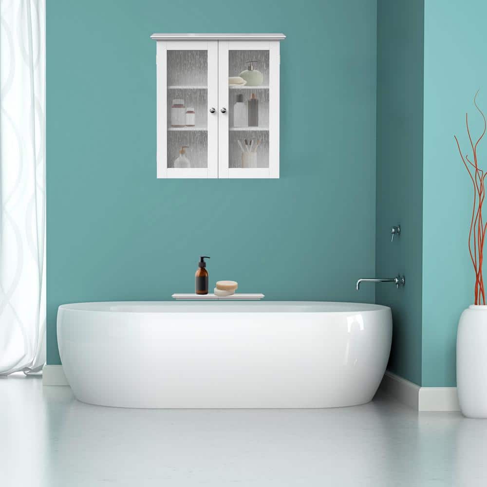 Connor Crisp White 2-Door Wall Cabinet with Textured Glass