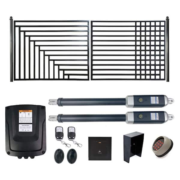 ALEKO 16 ft. x 6 ft. Automated Steel Kyiv Dual Swing Black Steel