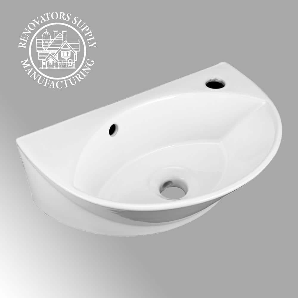 Juniper White Ceramic Wall-Mount Bathroom Sink with Reno-Gloss Finish
