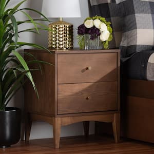 Landis 2-Drawer Ash Walnut and Gold Nightstand (23.2 in. H x 18.6 in. W x 15.7 in. D)