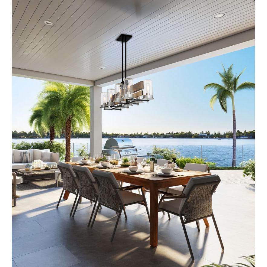 Silver Creek 8-Light Brushed Nickel and Glass Island Chandelier