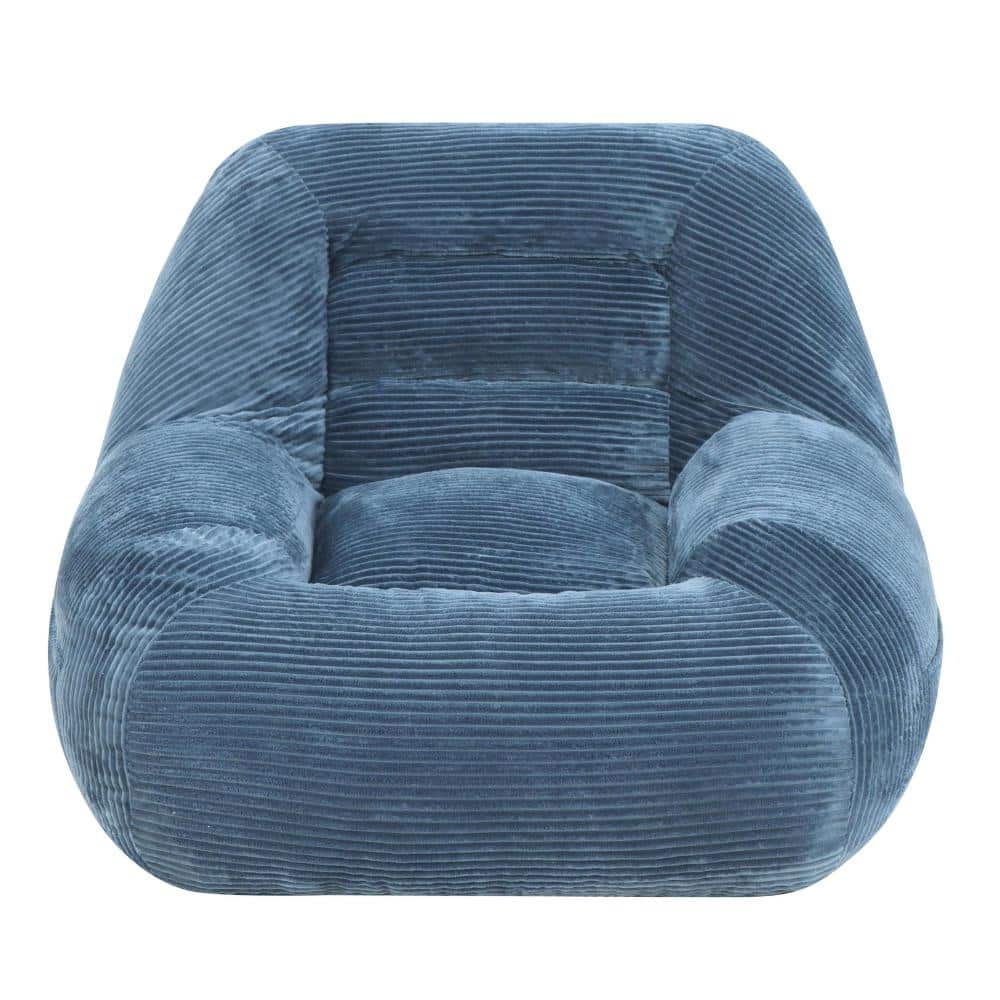 Blue Corduroy Fabric Large Bean Bag Couch for Living Room, Bedroom & Dorm, Cozy Fluffy Cloud Mini Couch
