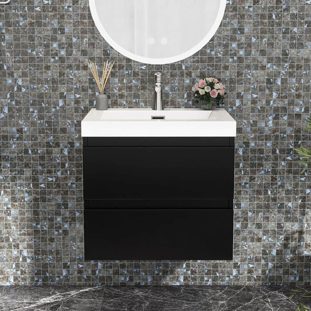 24 in. W x 20 in. D x 22 in. H Single Sink Wall-Mounted Bath Vanity in Blac