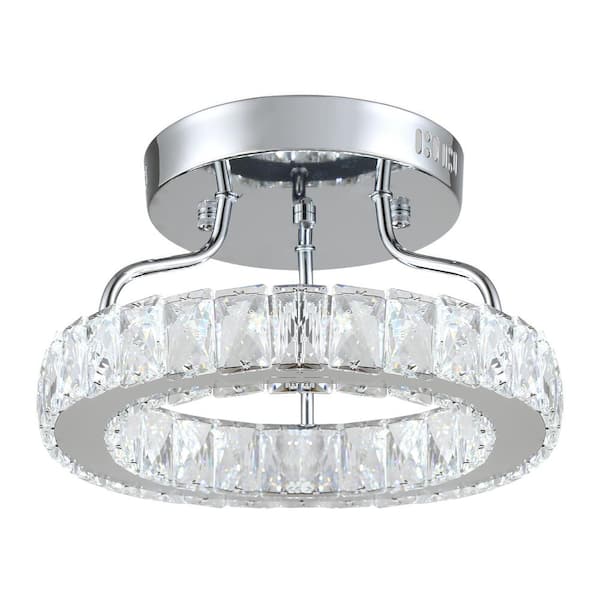 Maxax Jefferson 1 - Light Chrome 12.6" LED Semi Flush Mount Crystal Accents