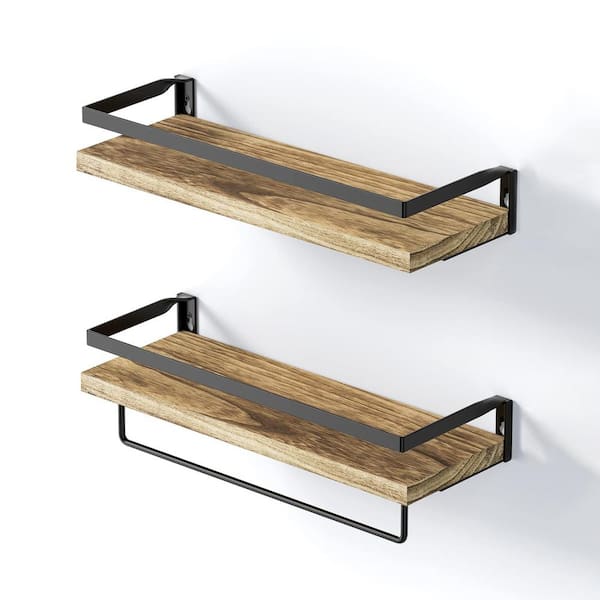 Unbranded 5.9 in. D x 16.5 in. W x 2.75 in. H Light Brown Wall Shelves with Towel Bar (Set of 2)