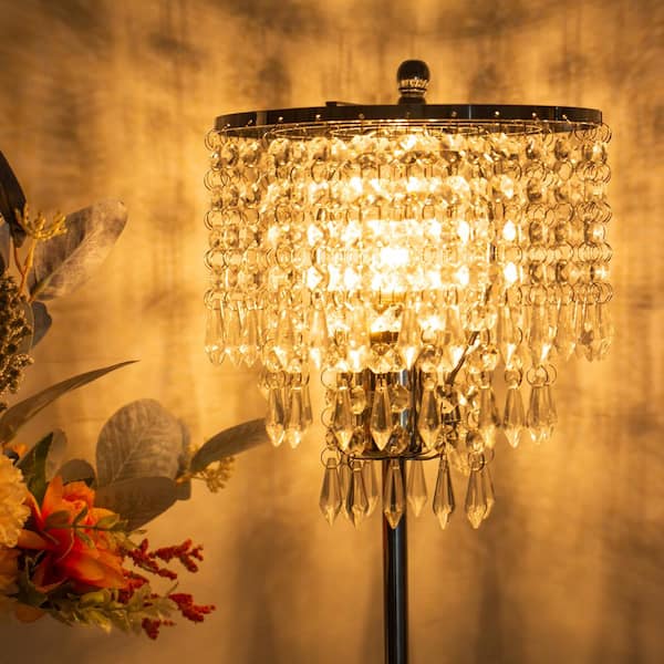 Series 17 in. Chrome Rechargeable Integrated LED Table Lamp for Living Room with White Shade and USB Port