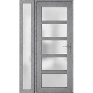 48 in. x 80 in. Left-Hand/Inswing Sidelight Frosted Glass Grey Ash Steel Prehung Front Door with Hardware