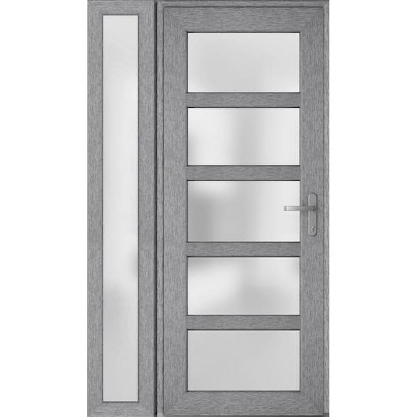 VDOMDOORS 48 in. x 80 in. Left-Hand/Inswing Sidelight Frosted Glass Grey Ash Steel Prehung Front Door with Hardware