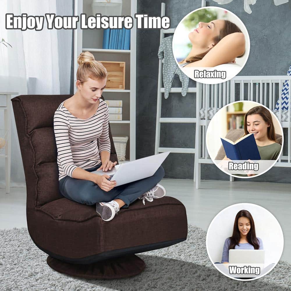 Dark Brown Plush Fabric 360° Swivel Floor Chair