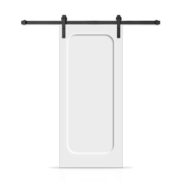 CALHOME 32 in. x 96 in. Curved 1-Panel Shaker Hollow Core White Composite Interior Sliding Barn Door with Hardware Kit