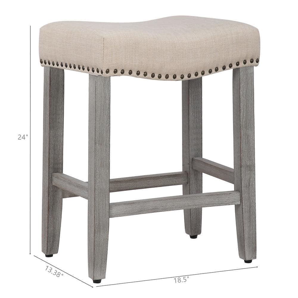 Beige 24" High Backless Saddle Wood Counter Stool