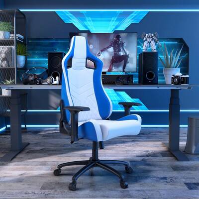 Luk Light Blue PU Leather Racing Gaming Chair With Adjustable Armrests