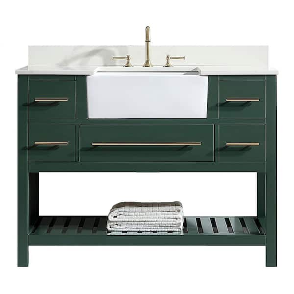 SHARON BATH INC Seneca 48 in.W x 22 in.D x 35 in.H Free-standing Single Sink Bath Vanity in Green with Straight quartz Vanity Top