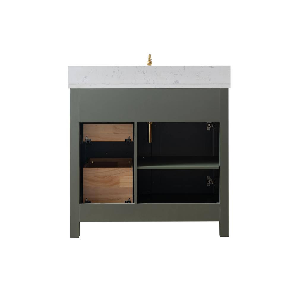 Vintage Green Solid Wood Freestanding Vanity with Carrara White Top