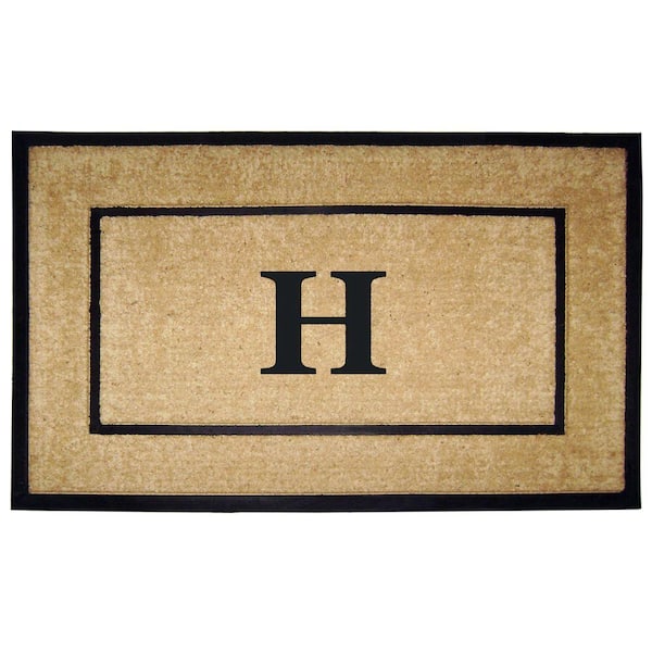 Nedia Home Coir with Rubber Frame Door Mat Single Picture Frame, Monogram H - 30 in. x 48 in.
