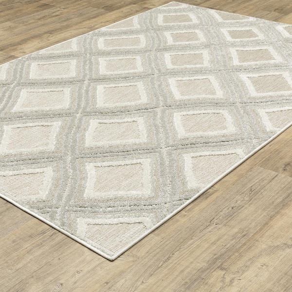 Tudor Gray/Beige 2 ft. x 8 ft. Textured Geometric Diamonds Polypropylene Mixed Pile Indoor Runner Area Rug