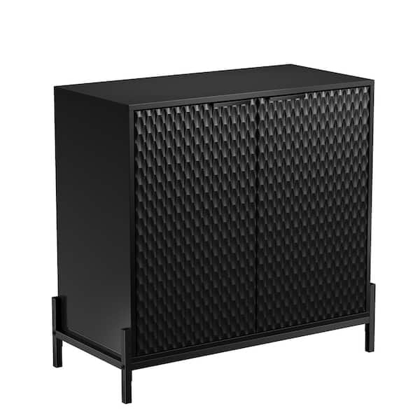 Boyel Living Black 31.5 in. H Modern 2-Door Storage Cabinet with High-gloss Finish, Featuring Iron Handles