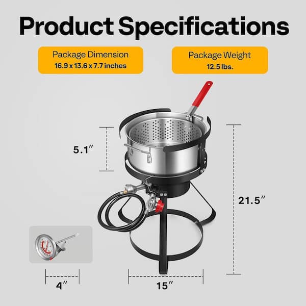 VIVOHOME 10 Aluminum Fish Fryer Pot Kit with 54,000 BTU