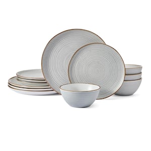 Rowan 12-Pieces Stoneware Dinnerware Set, Gray, Service for 4