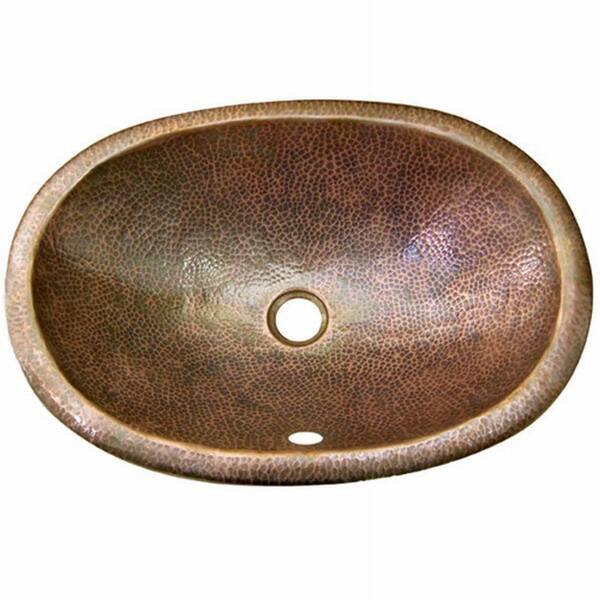 HOUZER Hammerwerks Ellipse Undermount Copper 21 in. 0-Hole Single Bowl Lavatory/Kitchen Sink