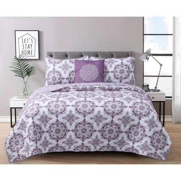 Seaside Resort Dustin 3-Piece Purple Microfiber Twin Quilt Set