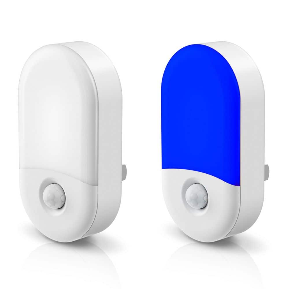 Blue Motion Sensor Plug-In LED Night Lights with Adjustable Brightness for Bedroom, Kids Room, Bathroom, 2-Pack