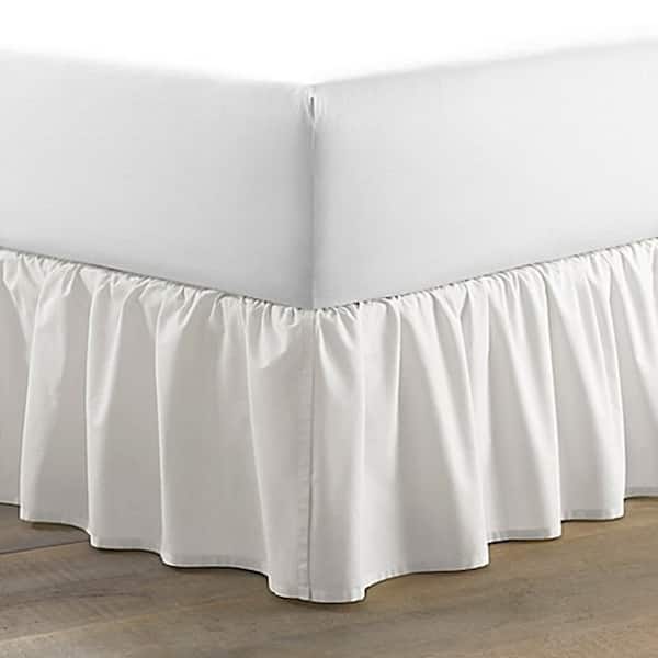 Laura Ashley 14.5 in. White Solid Ruffled Twin Cotton Bed Skirt