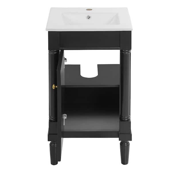 Ziyudura 18 in. Single Sink Freestanding Black Bath Vanity with