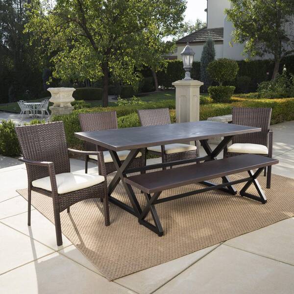 Noble House Tritan 29 in. Brown 6 Piece Metal Rectangular Outdoor