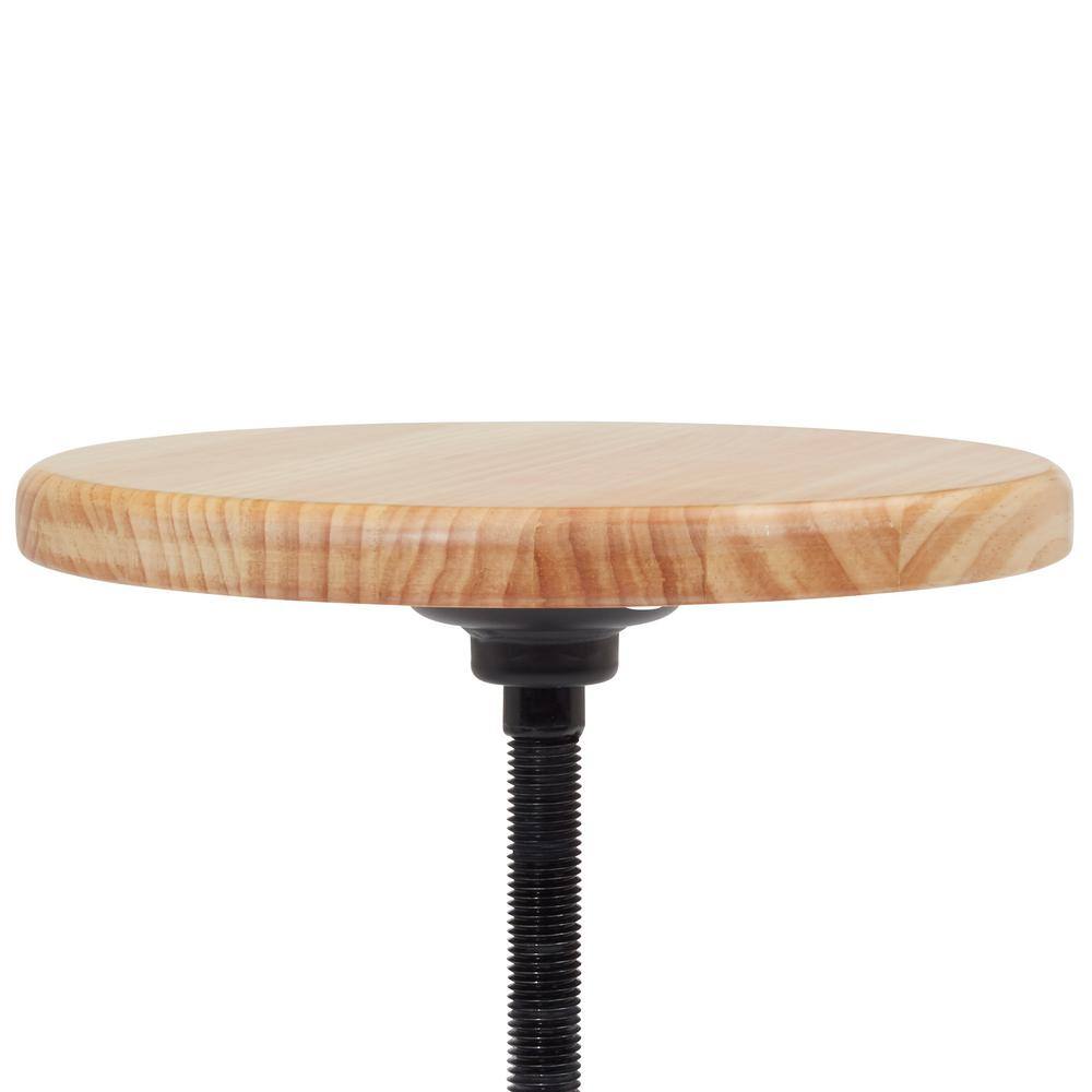 Adjustable Swivel Backless Stool, 25" Black Metal Frame with Wood Seat