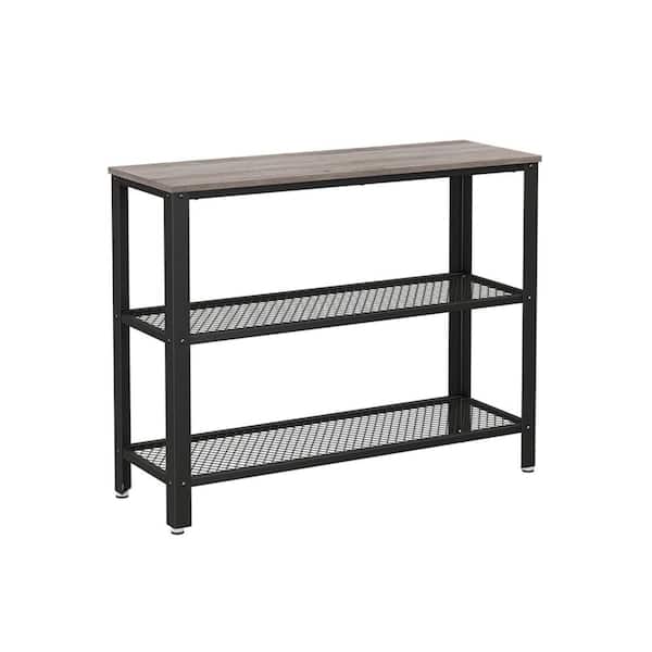 Benjara 40 in. Gray and Black Rectangle Wood Console Table with 2 Lattice Shelves
